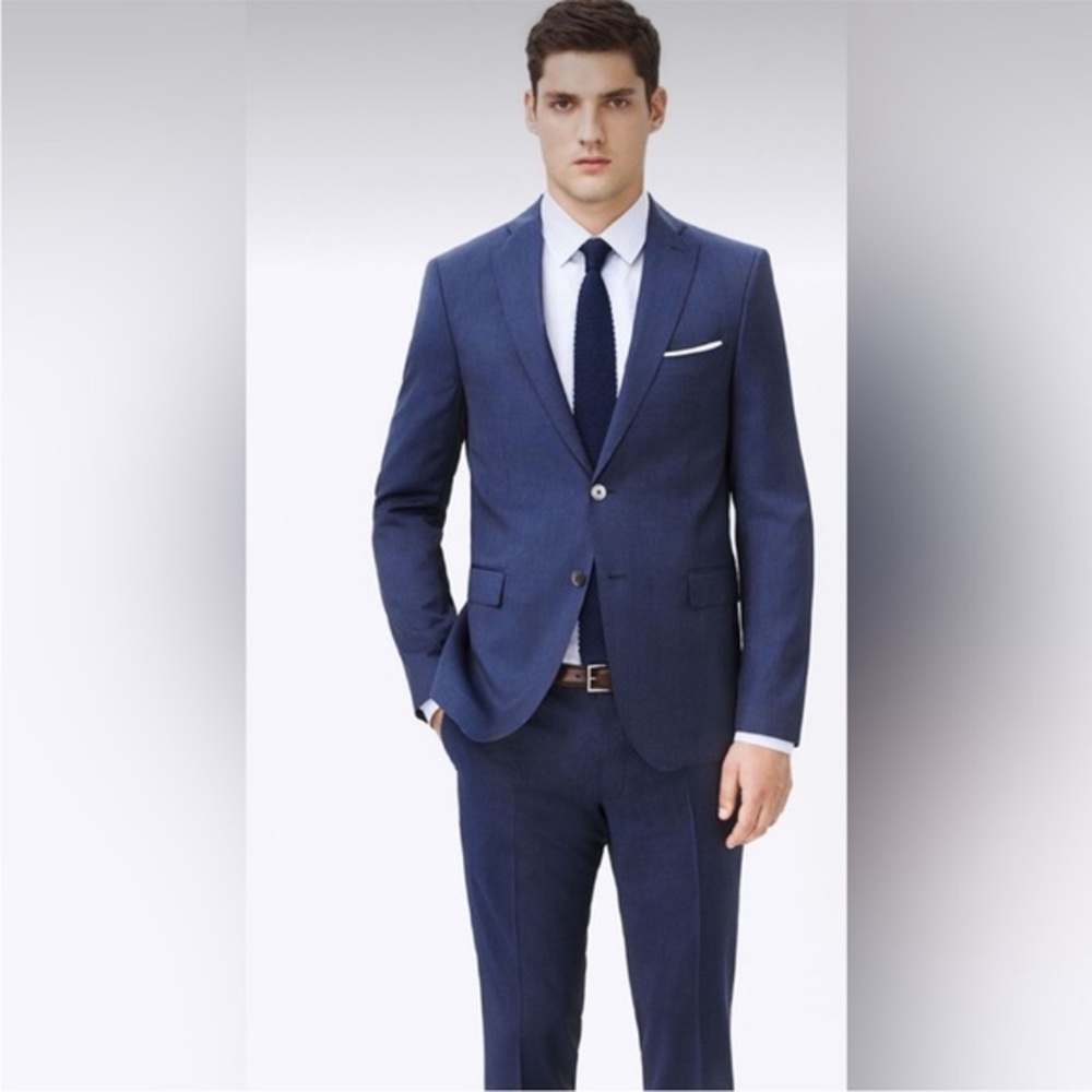 🕺Zara Man jacquard suit blue slim jacket 36 pants 30